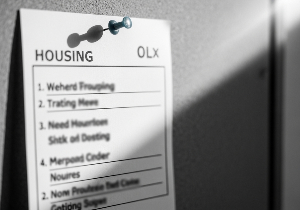 Printed rental listing pinned to notice board in morning sunlight — Gurgaon 2BHK rental market 