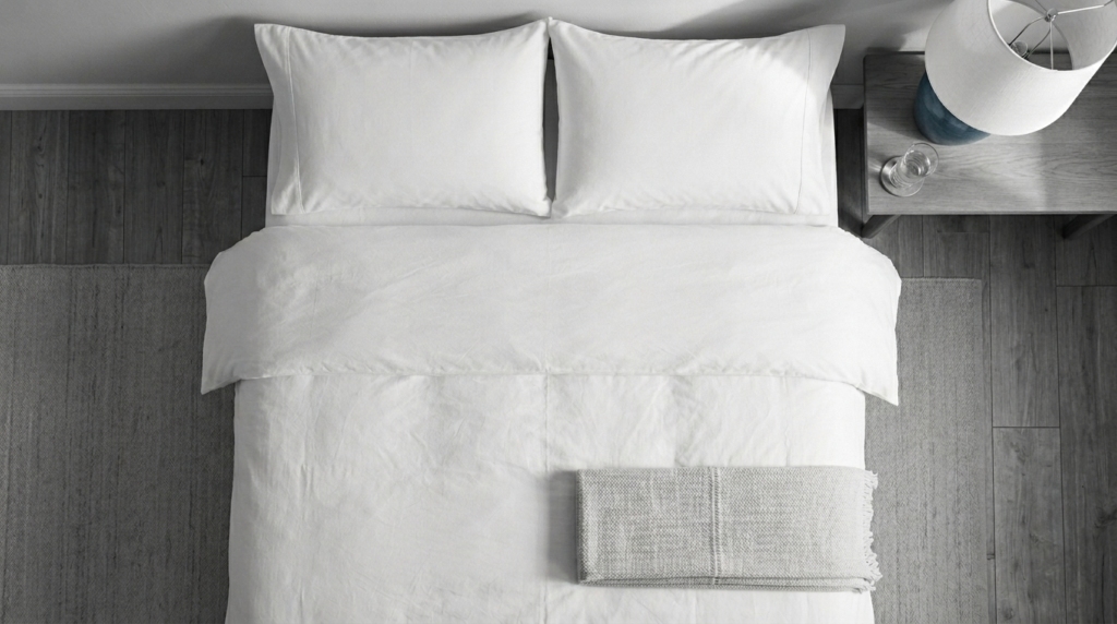 minimal bedside setup lamp glass water India