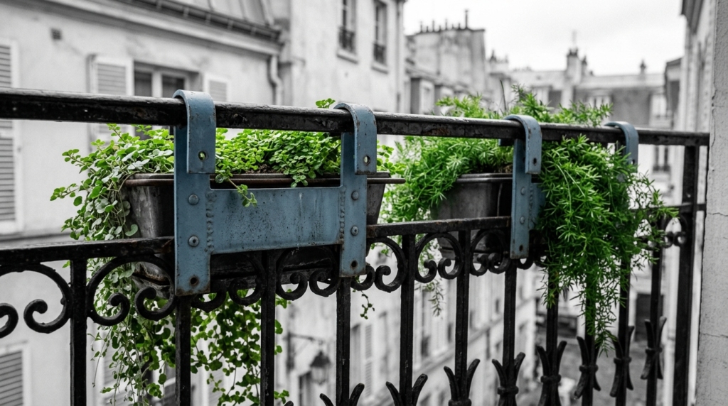 over railing planters balcony India apartment vertical garden
