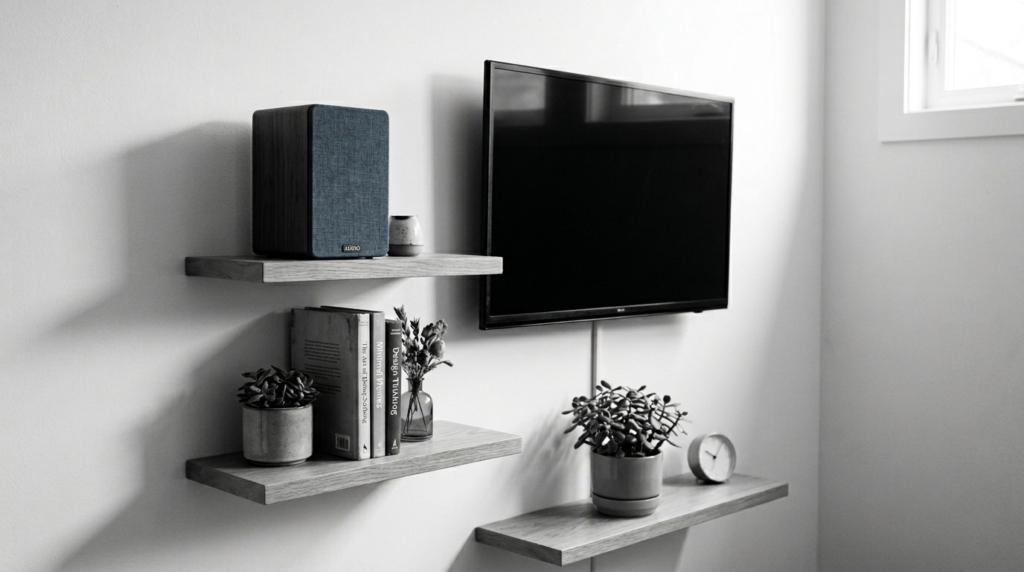 wall mounted TV floating shelves small living room India