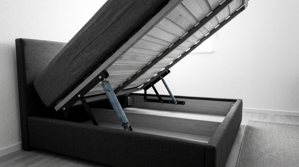 bed with storage underneath small bedroom India