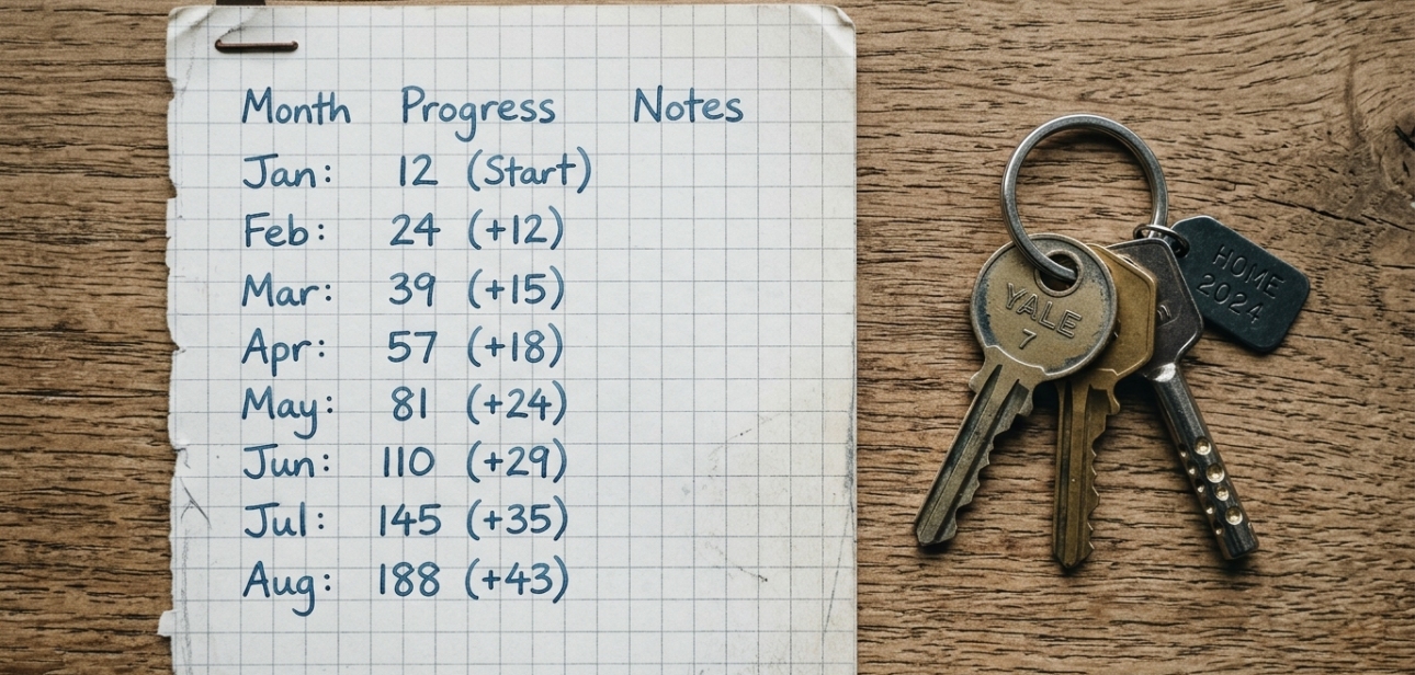 Handwritten rent increase figures on paper next to house keys
