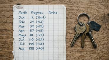 Handwritten rent increase figures on paper next to house keys