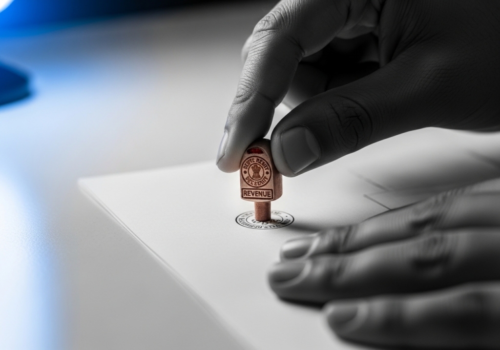 Hand stamping a revenue receipt