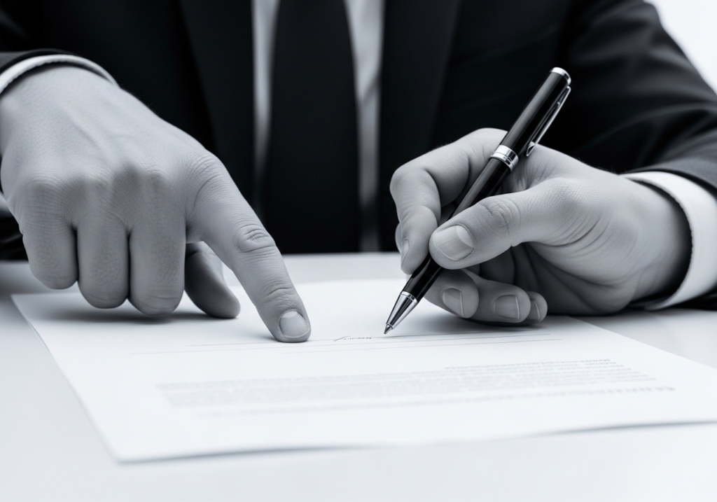 Signing a rent agreement document.